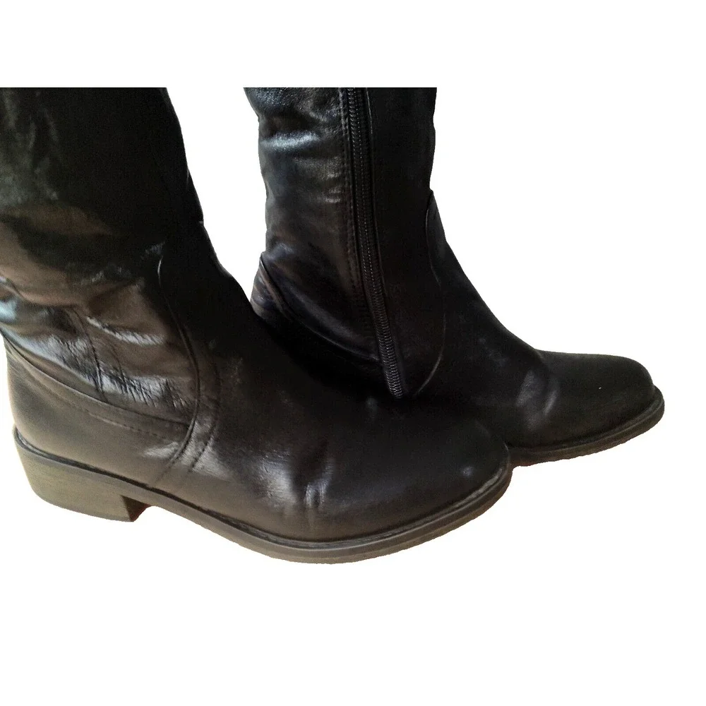 Steve Madden OTK Over Knee Women's Black Leather Boot Size 6M‎ 4441 *